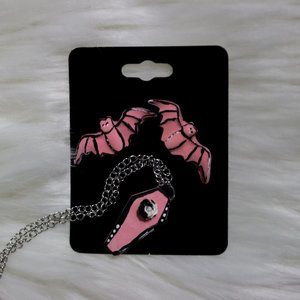 Creepy Cute Kawaii Pink Bats & Coffin Jewelry Set